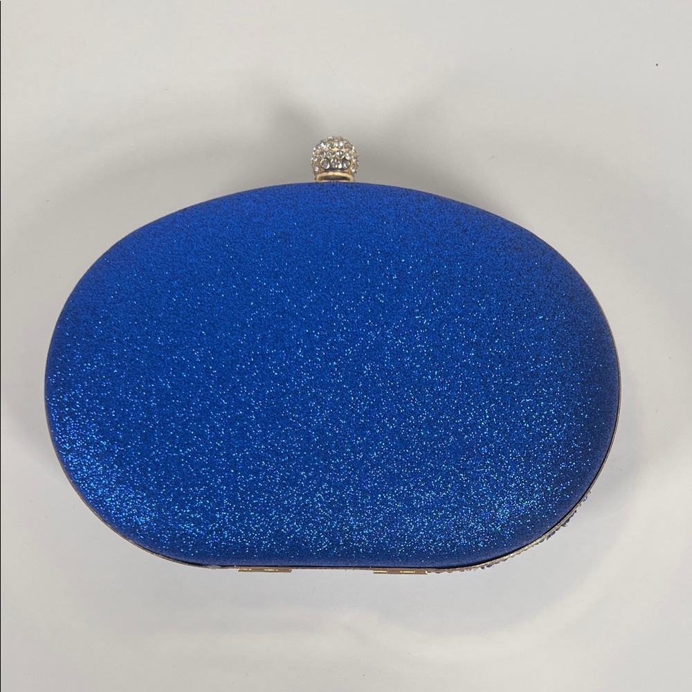 Verano Hill Dazzling Blue and Silver Crystal Evening Clutch With Gold Trim - Picture 5 of 6